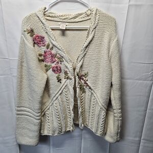 Sundance 90's Embroidered Cream Knit Cardigan Sweater - Soft Floral Detail